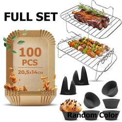 Deluxe Air Fryer Accessories Set with Racks, Paper, Gloves, and Muffin Cups for Large Capacity Dual Zone Air Fryers (FULL SET)