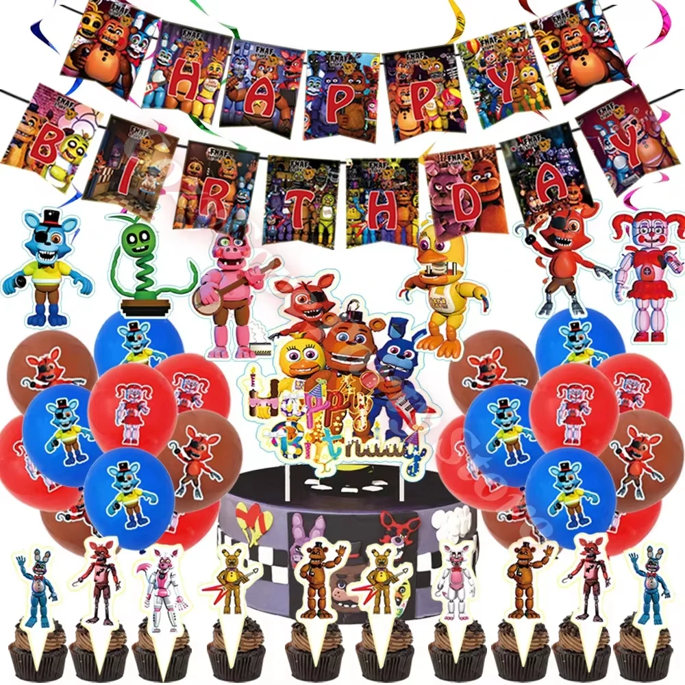 Neltoned Geburtstagsparty-Dekoration Freddy Bär Becher Teller Armbänder Tortendekoration Luftballons für Kinder-Partys Geschenke von Fnafs – Detail 16
