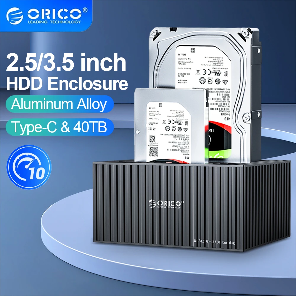 Orico 3.5 Polegada Duplo-baía Tipo-c 10gbps Disco Rígido Docking Station para 2.5 3.5 Hdd Ssd com Adaptador de Alimentação 12v3a Uasp 40tb Max