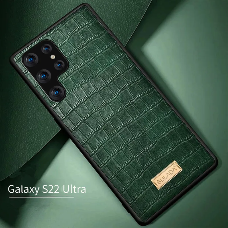 

Оригинальный чехол Sulada из искусственной кожи для Samsung Galaxy S22 Ultra Plus, Крокодиловая текстура, тонкая мягкая задняя защита, противоударный чехол