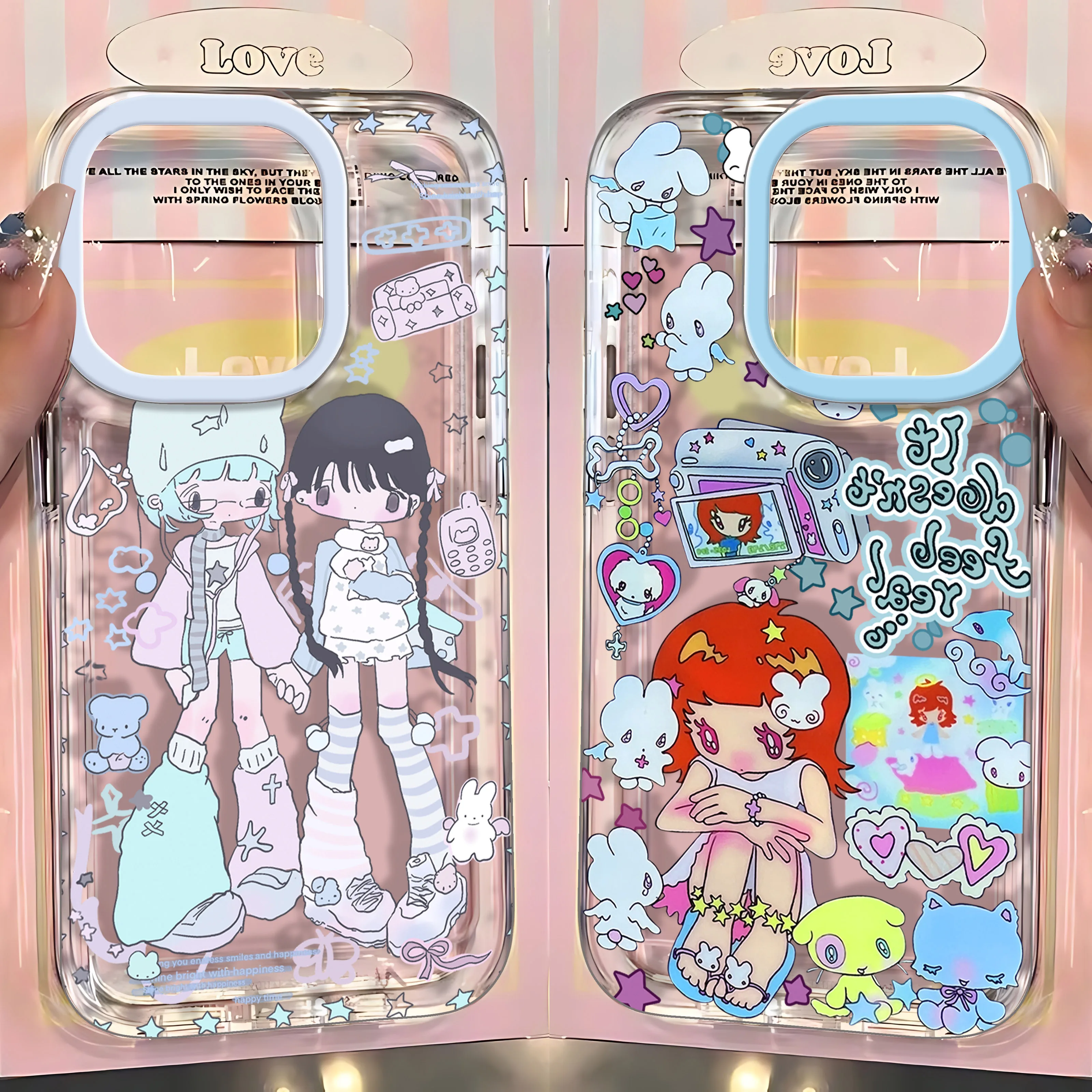 Elegant Japanese Red-Haired Girl Clear Phone Case