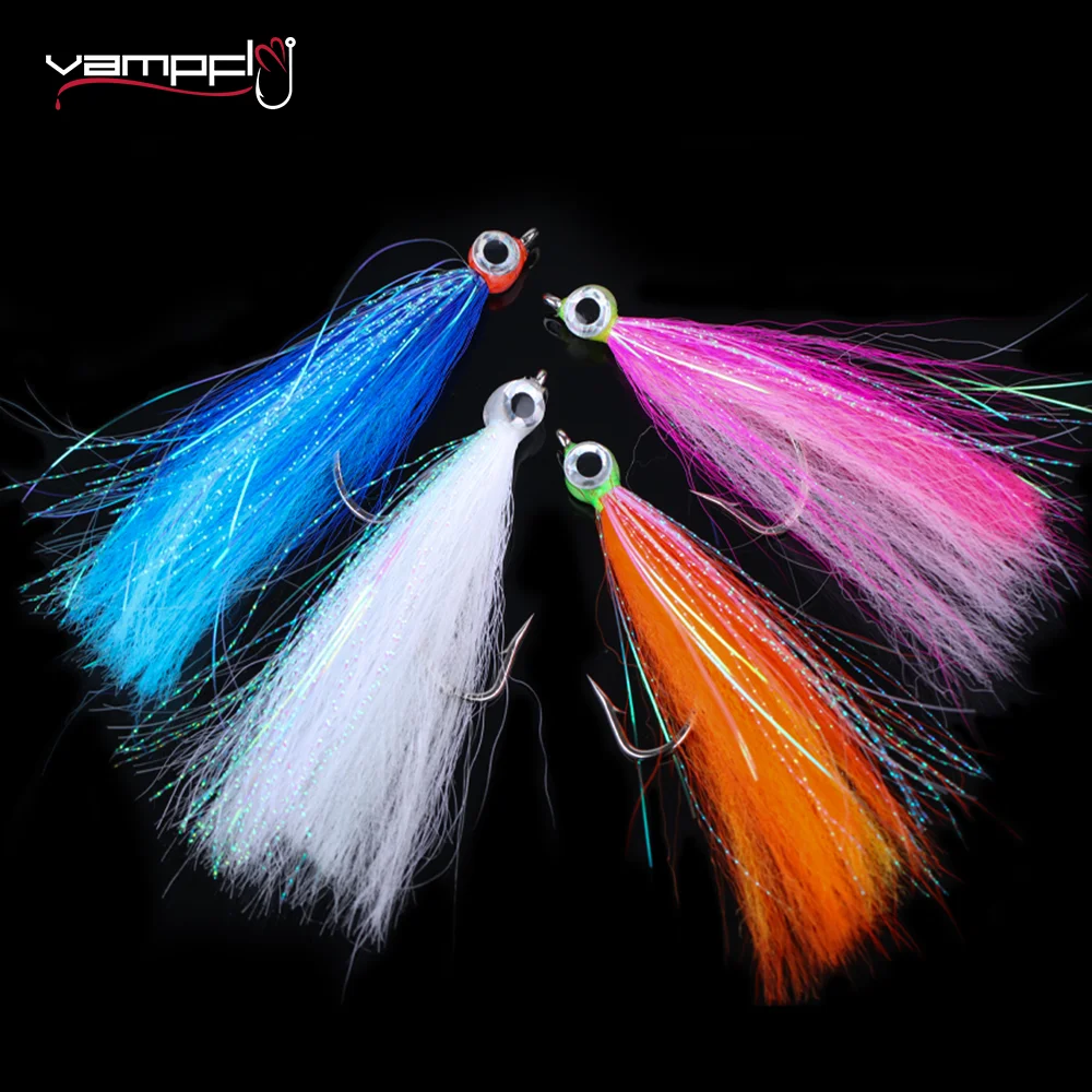 Vampfly 2/4 Pz Saltwater Streamer Fly Flash Tinsel Fiber Sintetiche Minnow Fly Bonefish Bass Trota Steelhead Fishing Lure Bait