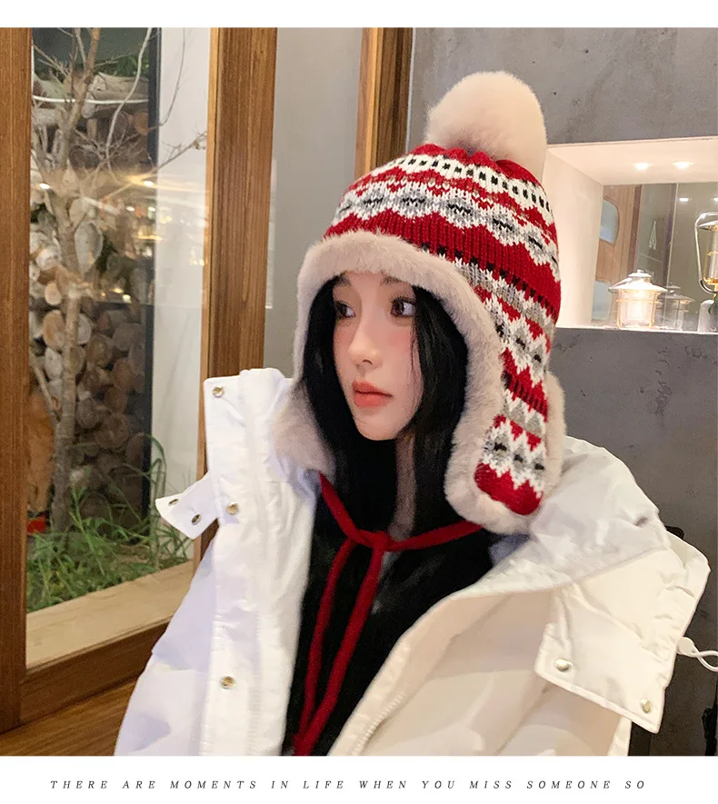 Bărbați și femei rusești tricotate Trapper Earflap schi Cap nou bărbat și femeie gros cald de iarnă Beanie blană pompom rusesc pălărie_voghion.com