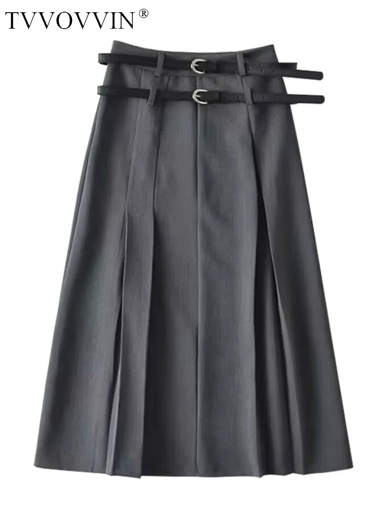 

WOMENGAGA High Waist Suit Pleated Skirt Women Autumn Winter Ins Spice Girl Design Half Skirt Belt Long Skirt Fashion G8RK