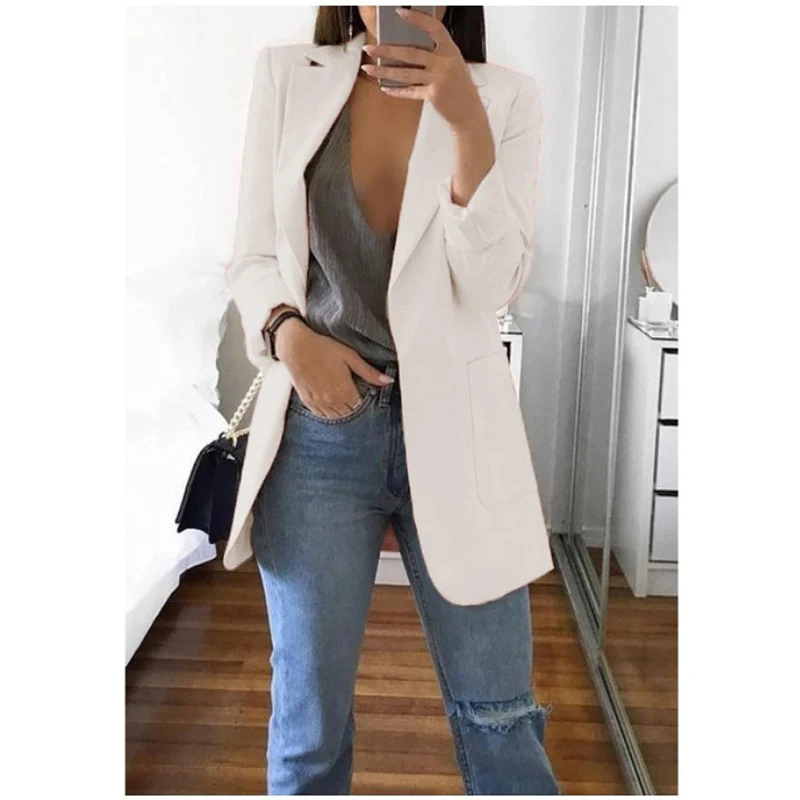 Plus Size Blazer Women Clothing Casual Cardigan Autumn Winter Overcoat Solid Large Topcoat Lapel Jacket Grace Fashion Outer Wear - Image 4