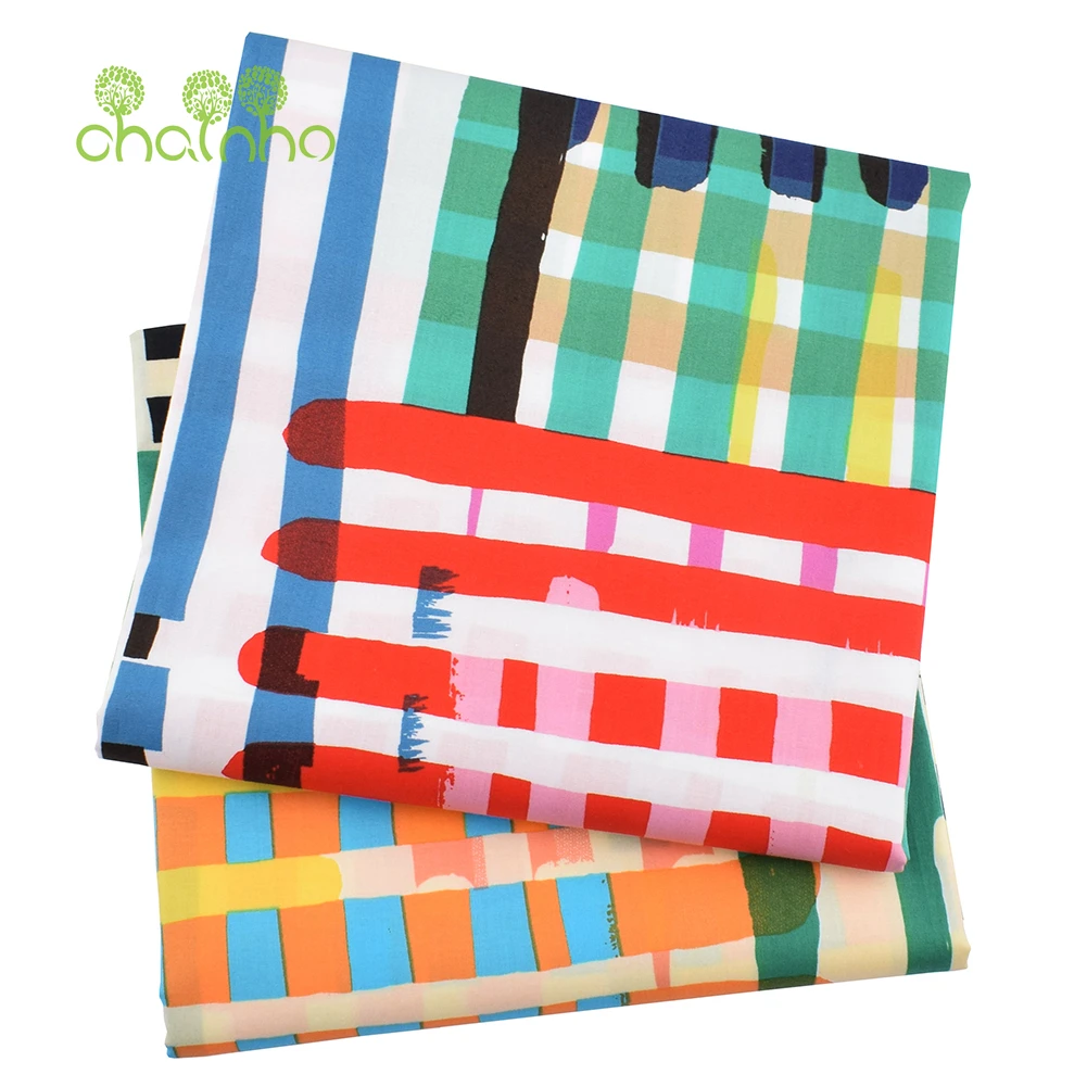 Chainho,Reactive Printed Plain Cotton Fabric,60S Ｇeometry Style Poplin Material For DIY Quilting Sewing Children's Shirt,Dresses