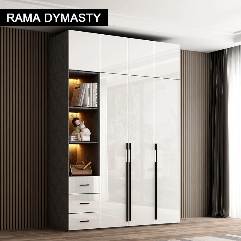 Modern minimalist high-gloss wardrobe bedroom swing door Nordic large glass door closet