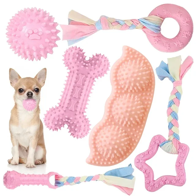Dog Chew Toys for Cleaning Teeth Pink Soft Rubber Bone Funny Ball Interactive Donut Treat Set for Small Medium Dogs Pet Gifts Dog Chew Toys for Cleaning Teeth Pink Soft Rubber Bone Funny Ball Interactive Donut Treat Set for Small Medium Dogs Pet Gifts