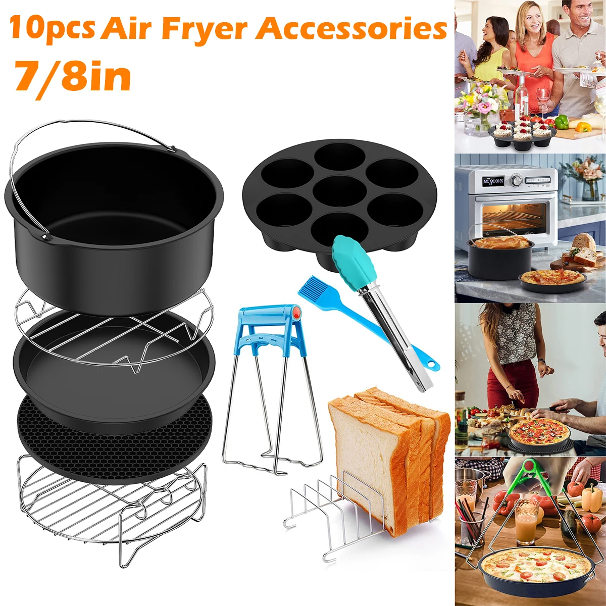 10 Pcs Air Fryer Accessories Set Fit All Airfryer 3.7/ 5.8QT Kitchen Oven