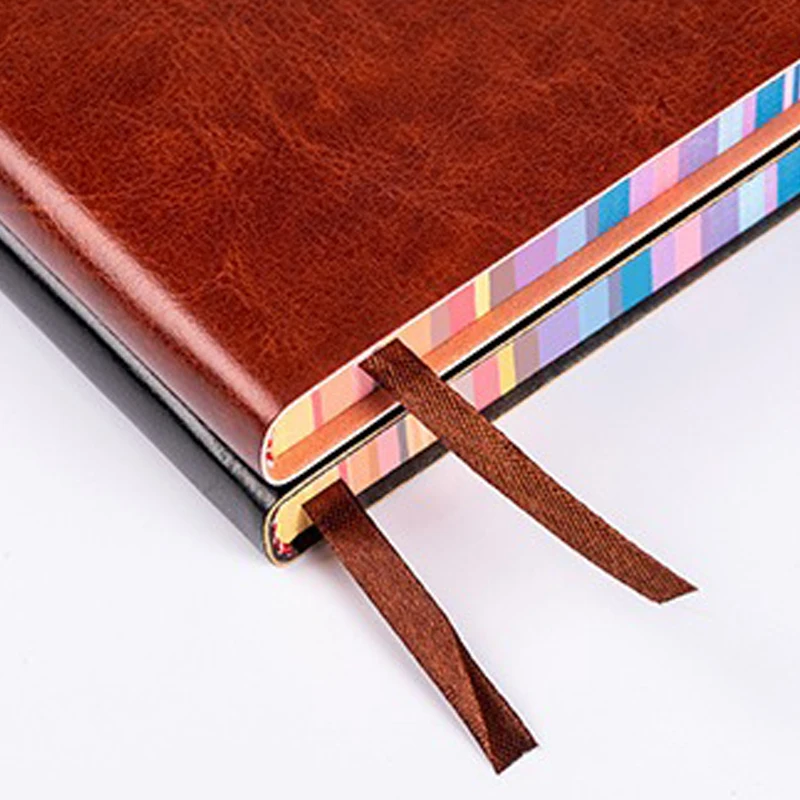 A5/A6 PU Soft Leather Cover Rainbow Color Edge Cute Notebook Colorful Edge Notebook Thickened Diary 200 Pages