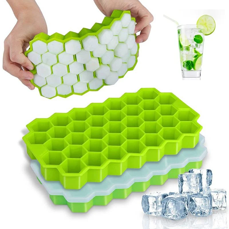 Silicone Ice Tray 37 Grids Hexagonal Ice Cube Mold With Cover Cellular Mesh Stackable DIY Mold Reusable Food Grade Kitchen