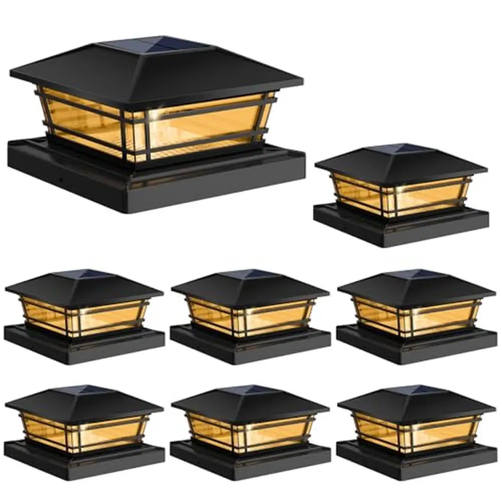 Outdoor Solar Post Cap Lights 8-Pack [LED Bulb 2 Brightness Modes] Waterproof Fence Post Lights 4x4 5x5 5.5x5.5 Wood Warm White