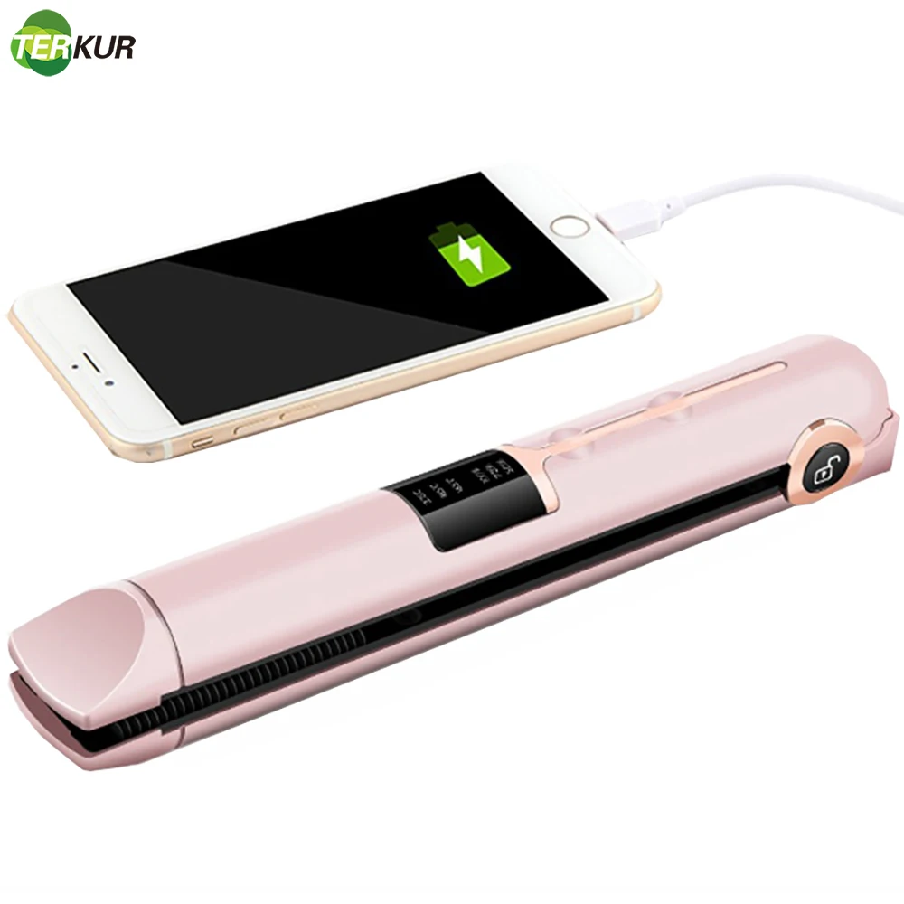 USB Recharging Portable Wireless Hair Straightener with Power Bank Mini Cordless Ceramics Flat Iron Roller Curler Styling Tools
