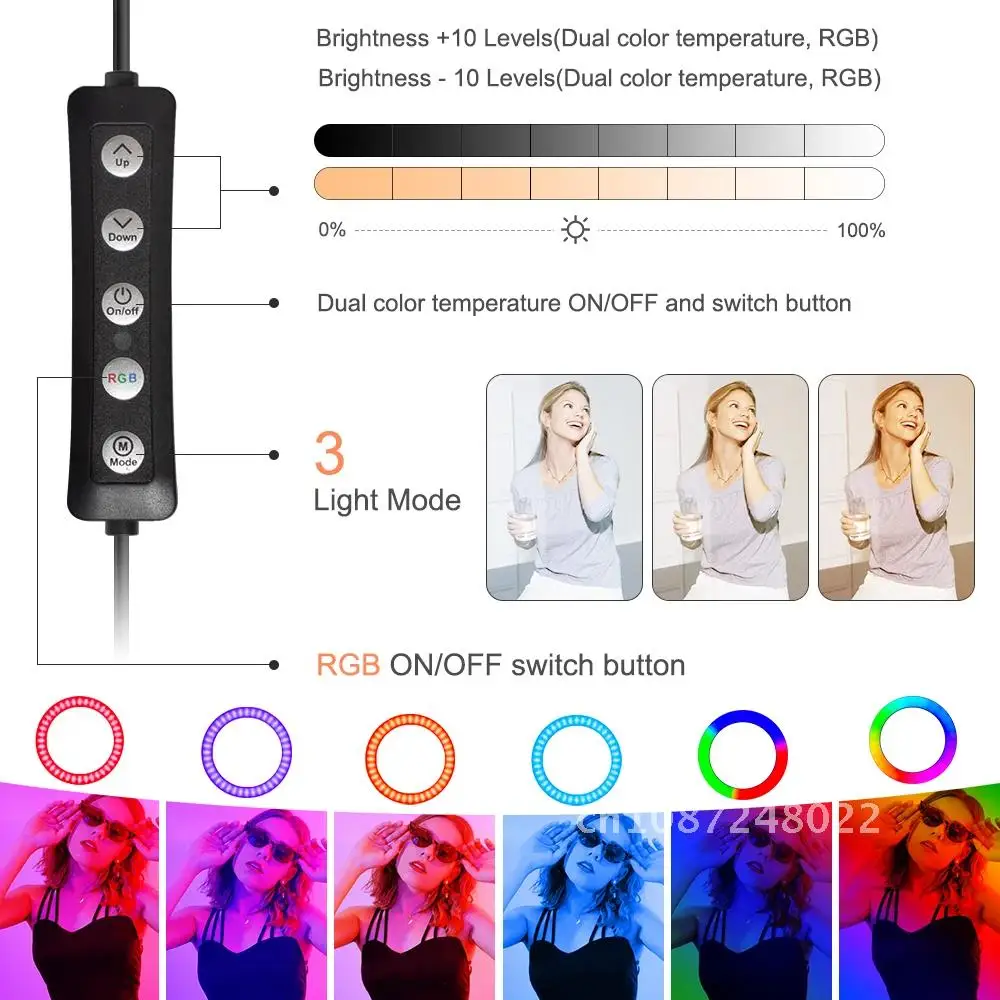 

Ring Light Profissional with Remote RGB Lampara Led Ring Lamp Light for Photography Photo Makeup Rgb Video Light Phone Holder