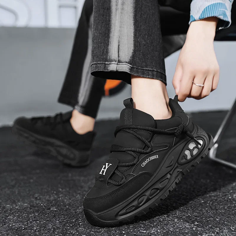 Chunky Sneaker Men Designer Sport Shoes Fashion Casual Microfiber Leather Fabric Breathable Height Increased Flat Platform Shoes 6