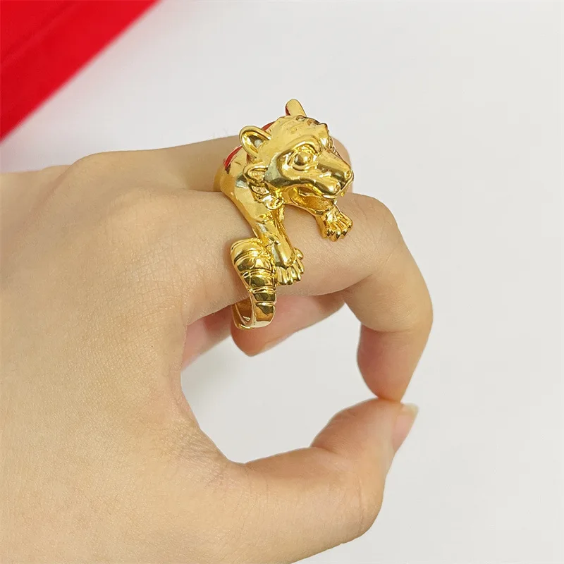 

Luxury Real 18k Yellow Gold 3D Tiger Ring Finger Ring for Men Bro Father Wedding Party Jewelry Ring Gifts Not Fade