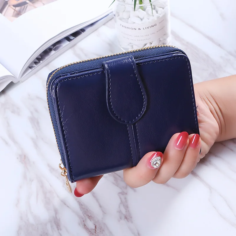 Womens Short Wallet Small Lady Purse Bifold RFID Blocking Leather Zipper  Wallet Vintage Card Holder Elegant Clutch Wallet