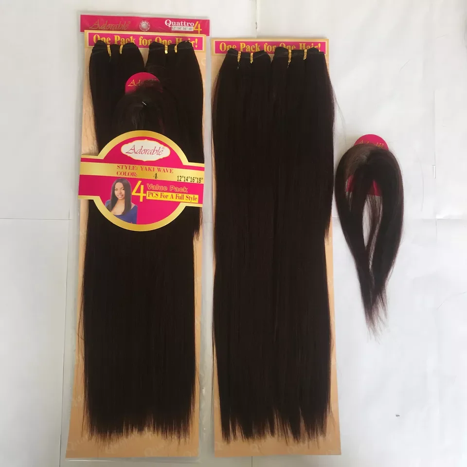 Adorable synthetic heat resistant fiber Hair yaki wave 4pcs 12"-18" full packed hair weaves, Bundles With Free Small Closure