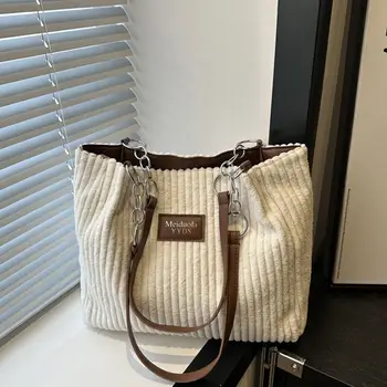 Borsa a Tracolla in Velluto a Coste alla Moda, Borsa a Mano Casual Versatile, Elegante Borsa Tote Grande Capacità per Pendolari e Viaggi