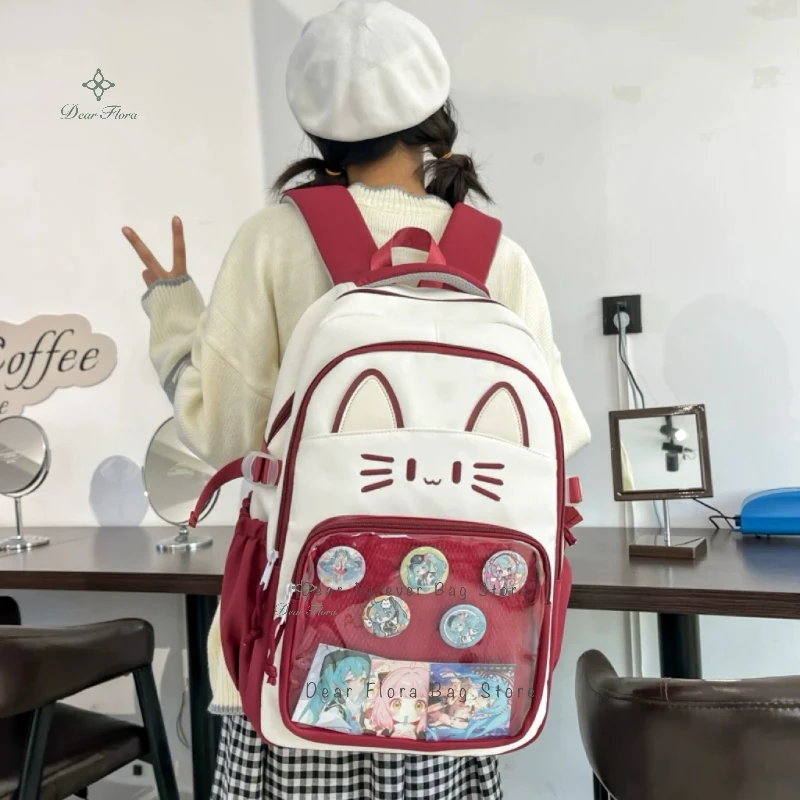 Y2K Cute Cat Ita Backpacks Large Capacity Knapsack Casual Girl Transparent DIY Display Rucksack Cartoon Trendy Travel Schoolbags 3