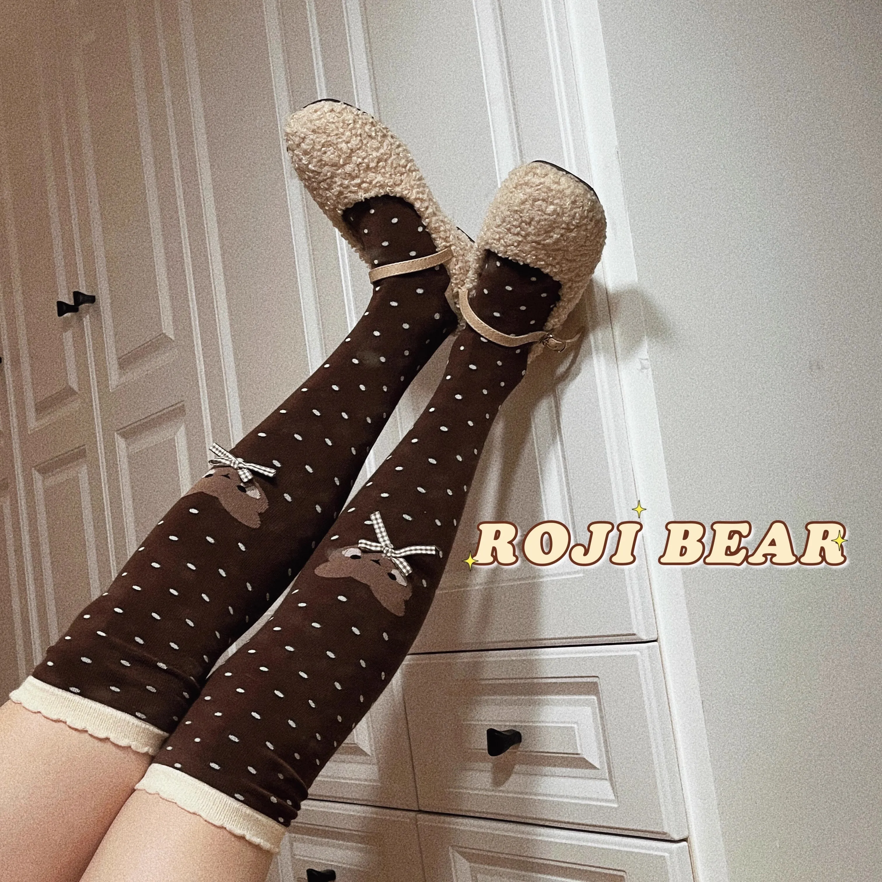 Japanese Little Bear Polka Dot Bow Lolita Socks Women Autumn Winter knee-high Socks Thick Combed Cotton Kawaii Slimming Stocking women socks anime socks warm socks