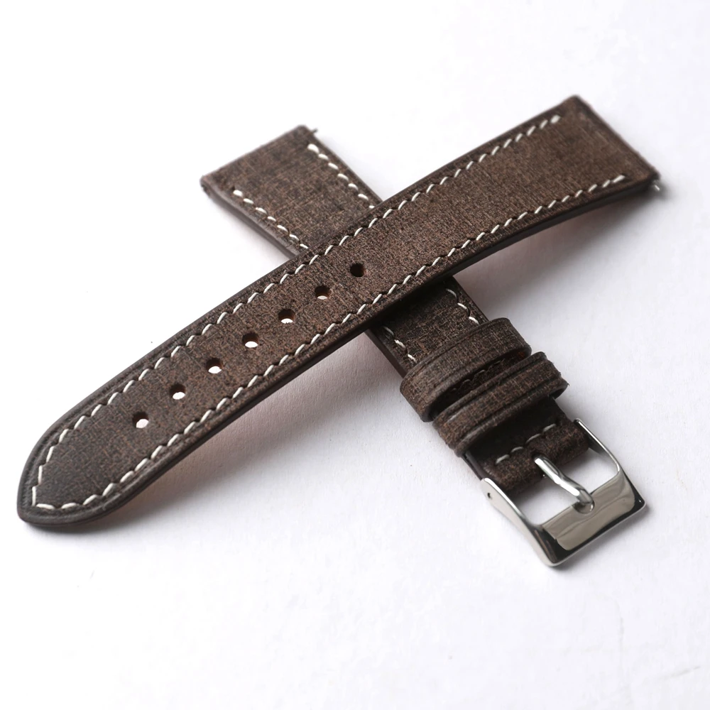 Handmade Vintage Style Genuine Leather Strap - High Quality Italian Cowhide with Quick Release
