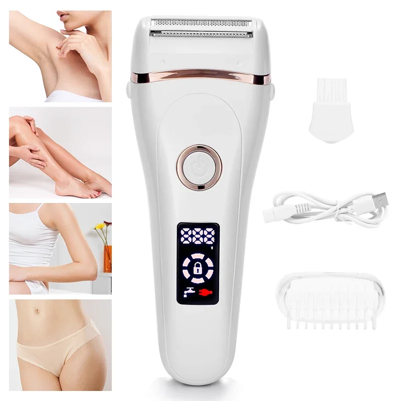Electric Epilator USB Rechargeable Women Painless Electric Epilator Beard Hair Removal Women's Shaving Machines Portable Female Hair Trimmer LCD