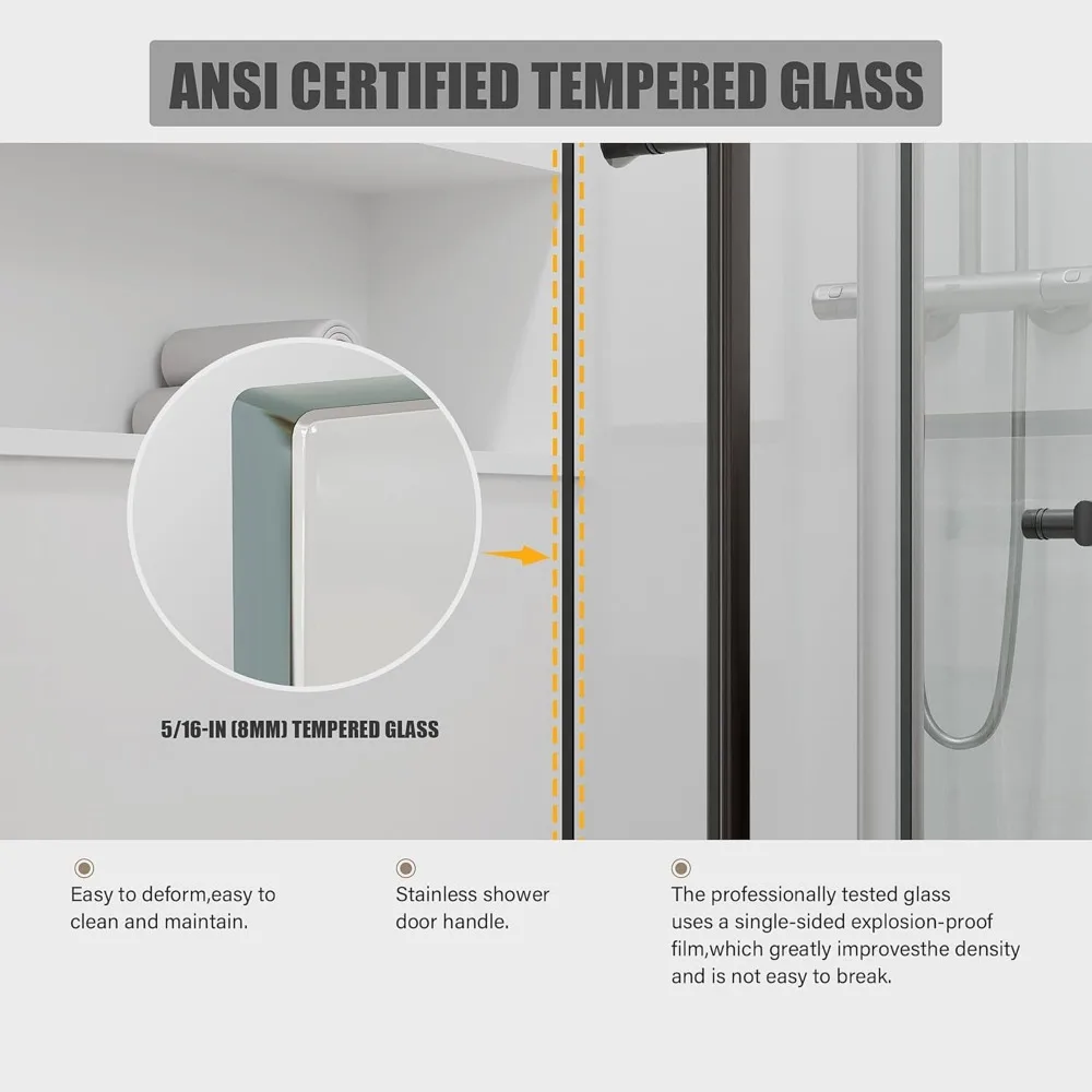 Shower Door 56-60 Inches W X 76 Inches H Glass Shower Door with Handle and Waterproof Sealing Strip, Black 5