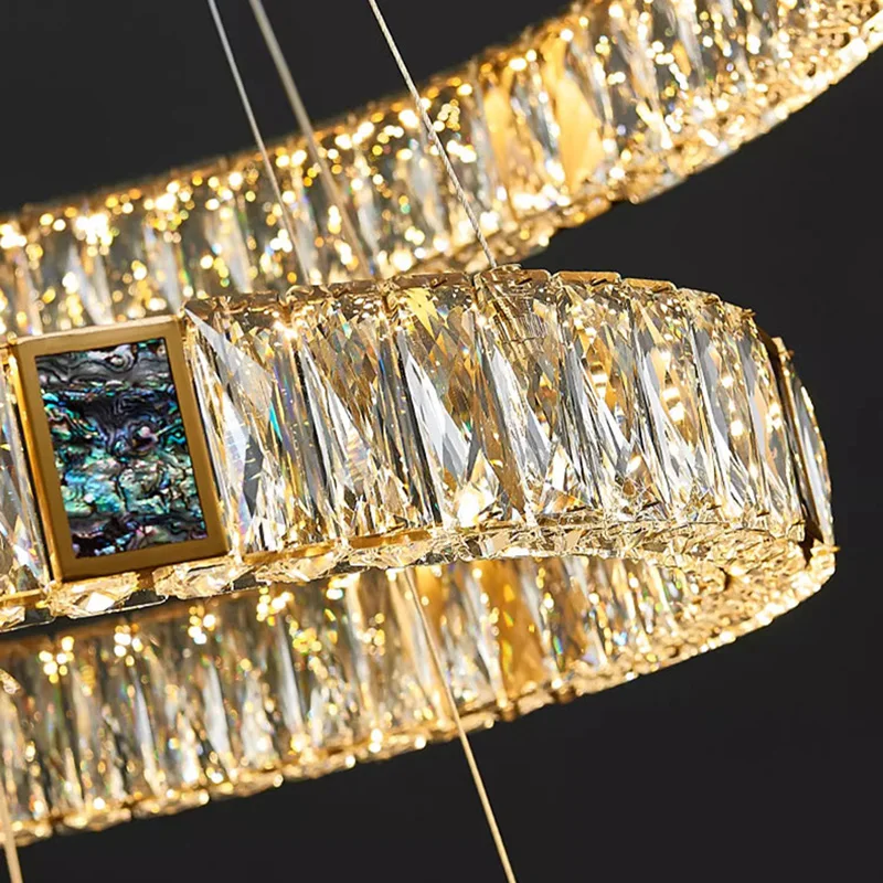 북유럽 럭셔리 링 K9 크리스탈 샹들리에 빌라 거실 식당 침실 천장 LED 펜던트 조명 실내 조명 행잉 램프