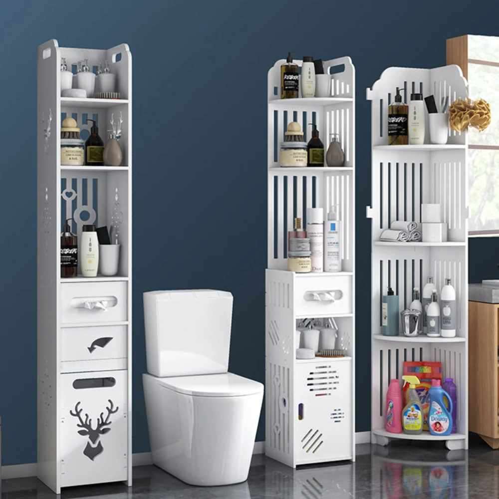 Floor Standing Tall Bathroom Storage Cabinet Drawers Cabinet Narrow Seam Storages Rack and With Shelves Bathroom Triangle Shelfs