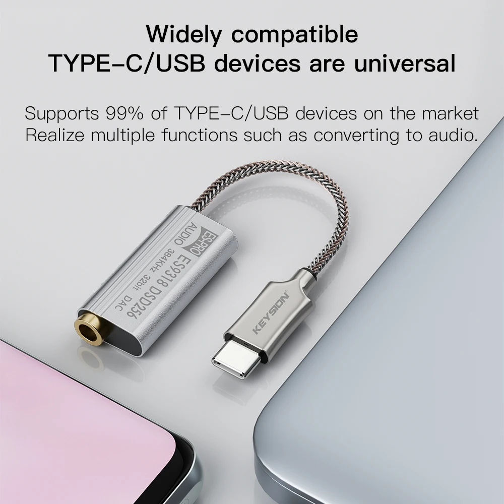 Keysion Es9318 Dsd256 Hifi Dac Fone de Ouvido Amplificador Usb tipo c para 35 mm Fone de Ouvido Adaptador de Áudio 32bit 384khz Decodificador Digital - Image 5