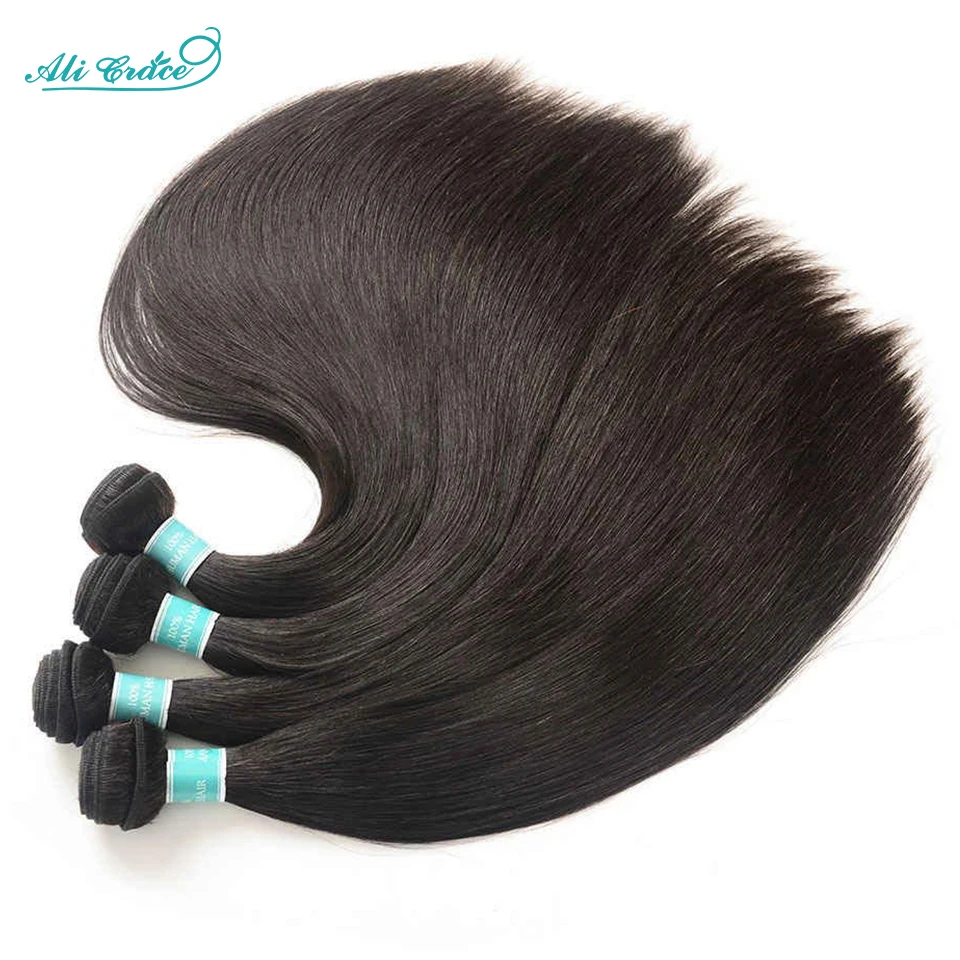 Human hair extensions ALI GRACE Brazilian straight human hair 4 bundles 100% Remy human weaves natural color straight bundle 10-28 inch