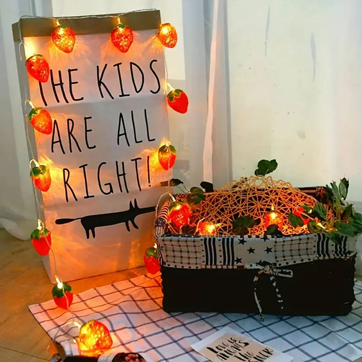 LED 과일 딸기 등나무 구리 와이어 스트링 조명, 배터리 작동 요정 조명, 크리스마스 웨딩 홈 파티 장식, 1 개