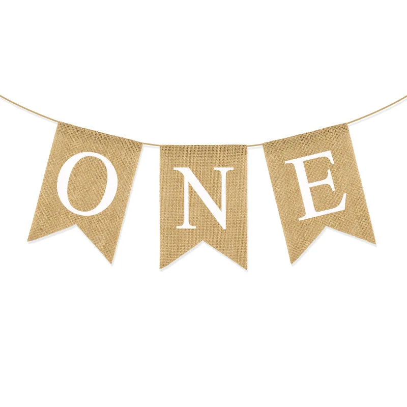 Party Decorations 2.5M ONE Linen Swallowtail Flag Baby Shower Birthday Party Dining Table And Chairs Hanging Bunting Garland