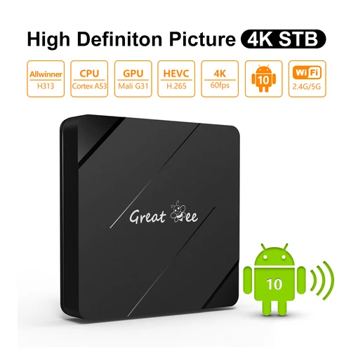 Great Bee Greatbee 아랍어 TV 박스, 스마트 4K 아랍어 미디어 플레이어, 위성 리시버, 안드로이드 10, 2G, 16G 2