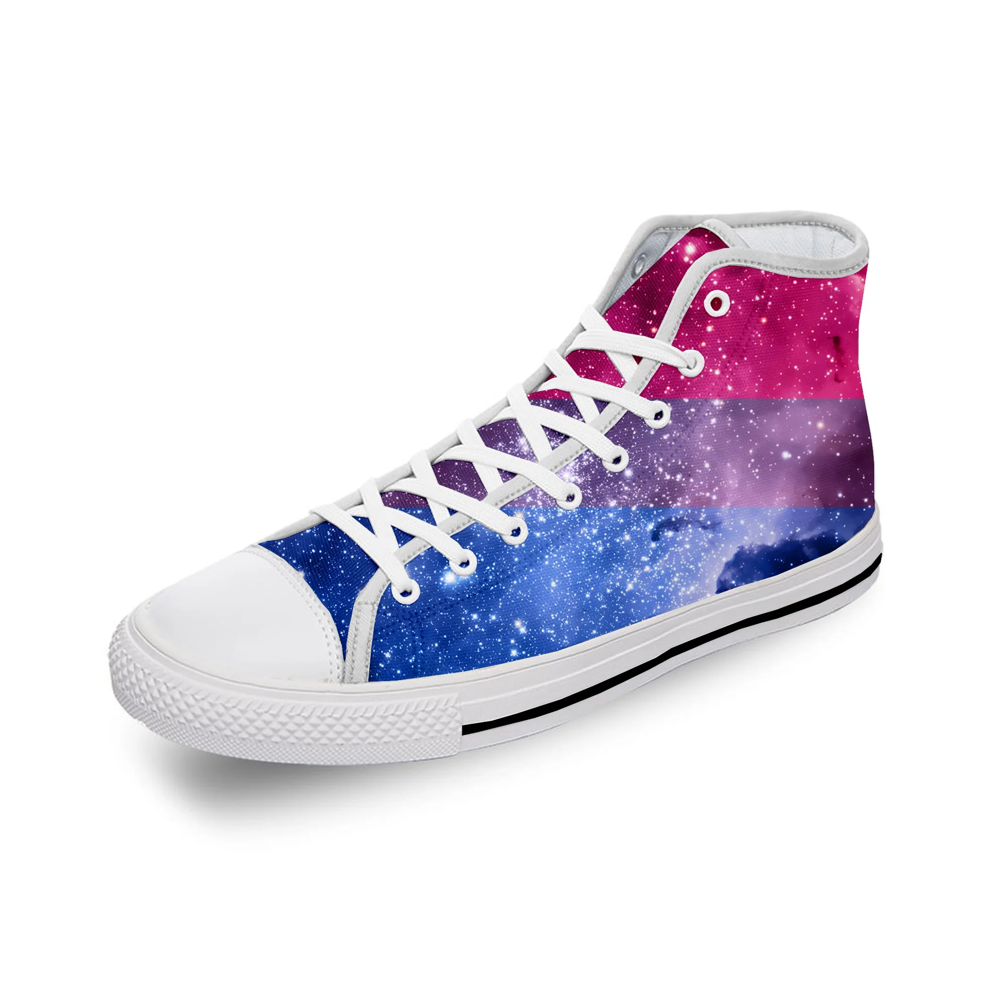 

Bi Bisexual Bisexualy Pride LGBT Flag Cool White Cloth 3D Print High Top Canvas Shoes Men Women Lightweight Breathable Sneakers