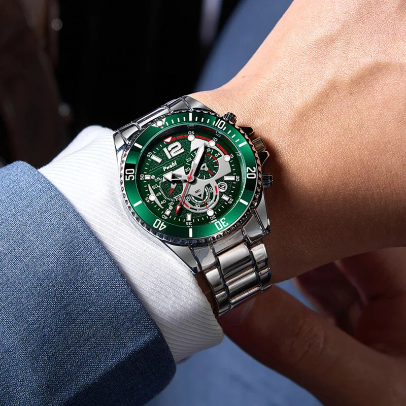 POSHI Men's Watch Luxury Waterproof Men Quartz Wathes Chronograph Luminous Alloy Strap Date Business Wristwatch Clock for man