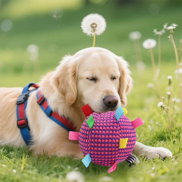 Interactive Ball Dog Toy Suitable for  Chewing Training, Stress Relief, Bite Sound Resistance, Plush tug-of-war Toy three color
