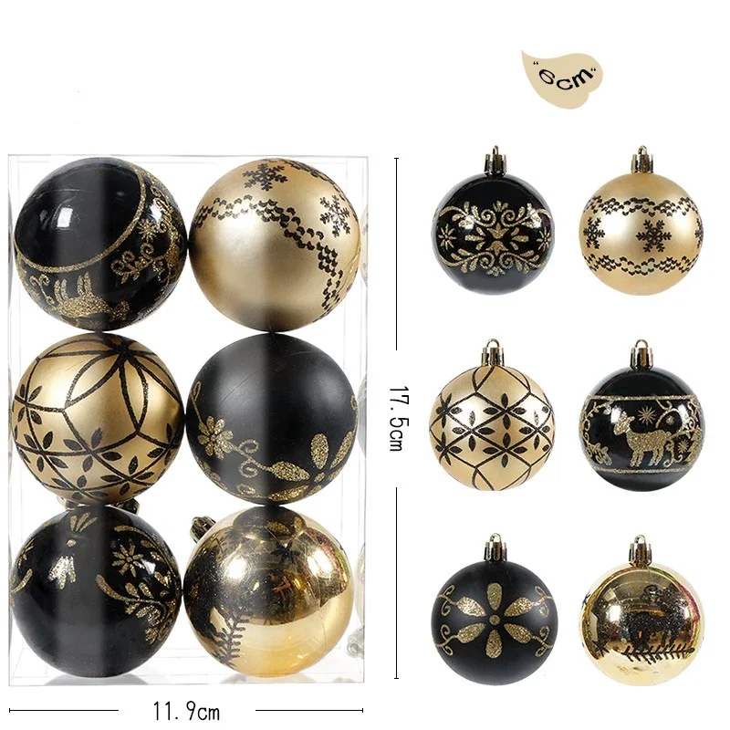 thumbnail image 1 of 6 piezas/caja de bolas navideñas decorativas para árbol de Navidad, adorno colgante pintado a mano de 6 cm, regalo de Año Nuevo en blanco y negro para vacaciones, 1 of 5