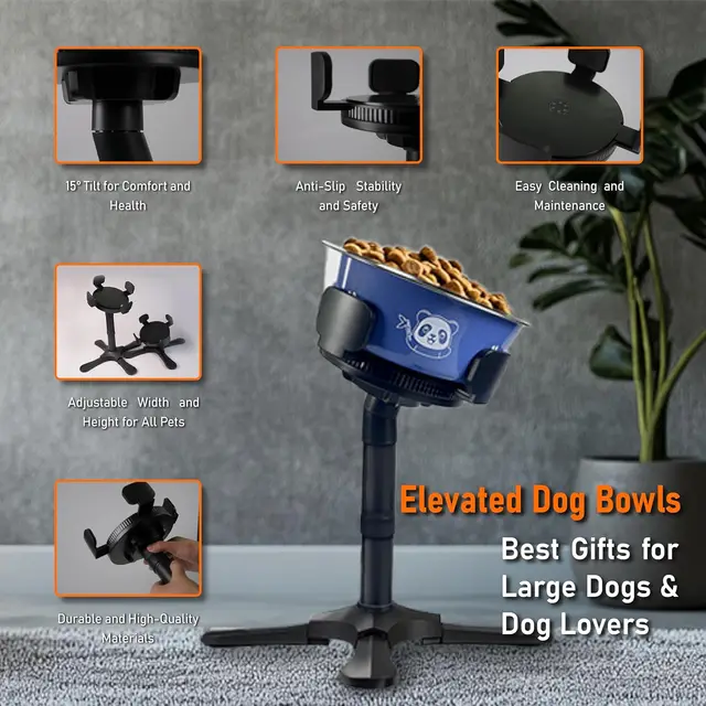 Adjustable Elevated Dog Bowl Stand with Non-Slip Base 3 Height Tilt Settings 14-24.5cm Bowls Stainless Steel Dish for Dogs Cats 2