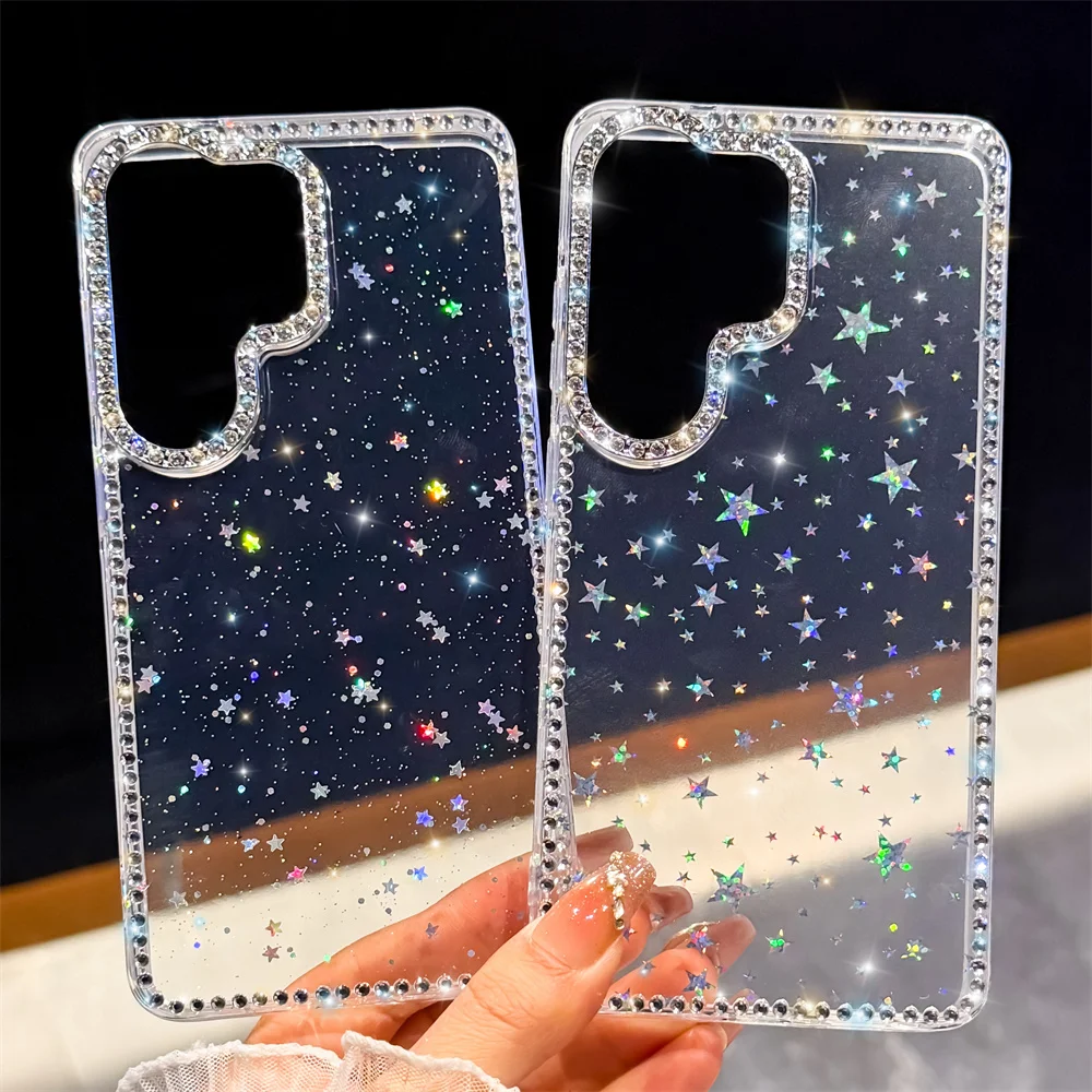 Glitter Diamond Clear Phone Case with Laser Cover Design