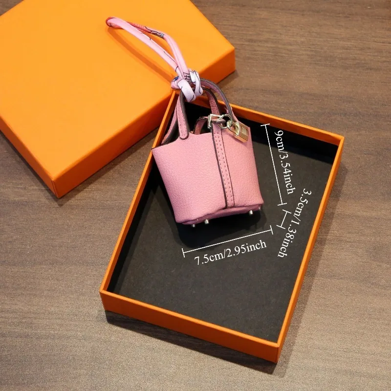 The New Mini Basket Style Leather Multi-color Women's Bag Pendant Is Suitable for Daily Compact Headphone Storage Convenience