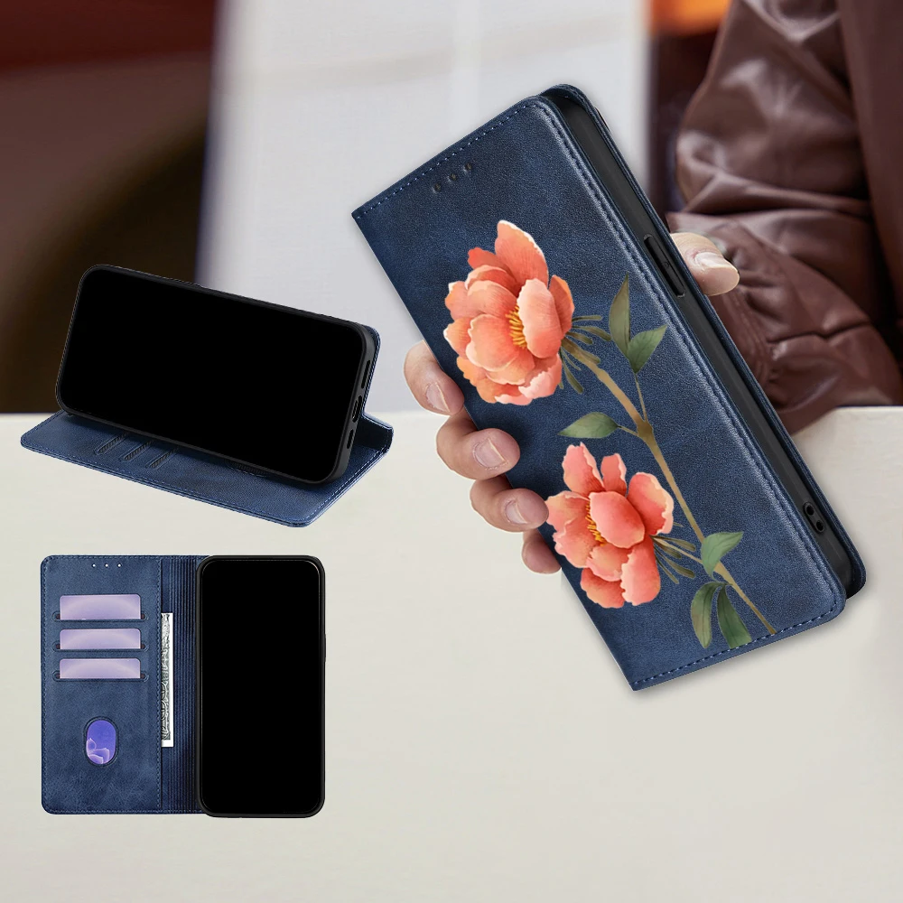Elegant Flower Pattern Leather Flip Cover Phone Case