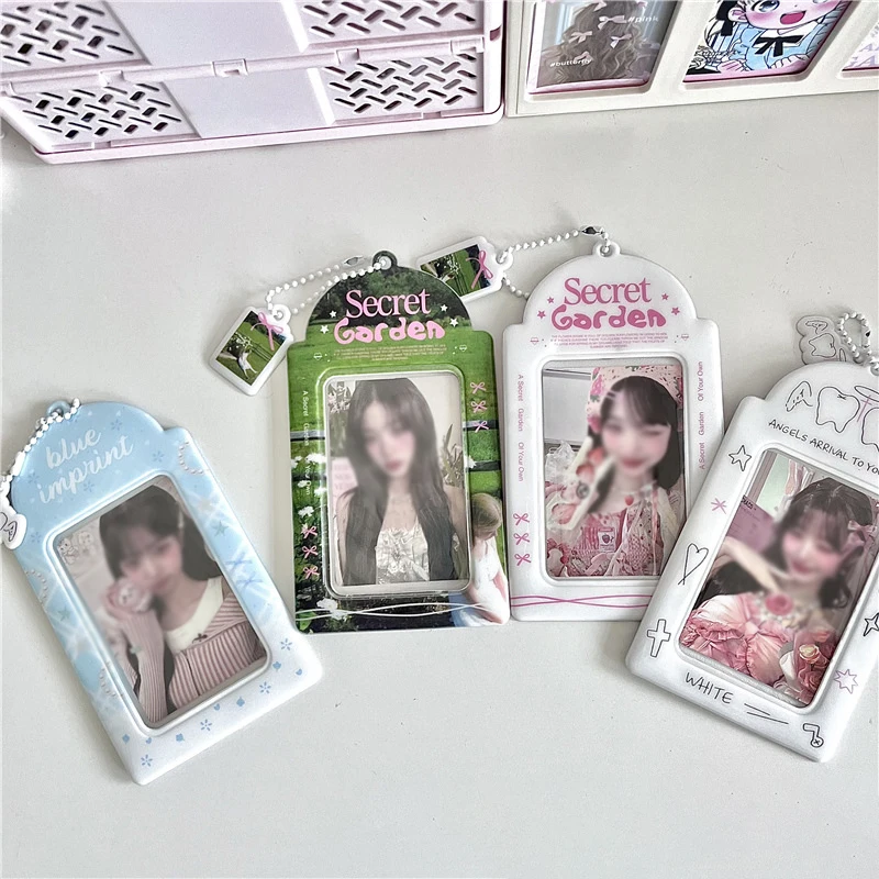 Ins Style Cartoon Puppy Photocard Holder With Keychains Cute 3inch Cards Protect Sleeves For Students 3
