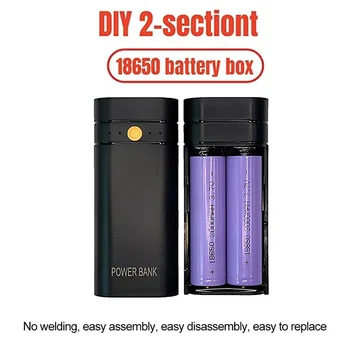 Scatola fai-da-te per power bank per la ricarica di dispositivi elettronici, non include batterie, 6000mAh 5V 2A 2X 18650, custodia caricabatterie USB Type-C.