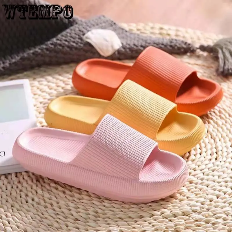 

Домашние тапочки WTEMPO на толстой платформе, Нескользящие шлепанцы для ванной комнаты, женские и мужские сандалии, модные домашние шлепанцы с мягкой подошвой из ЭВА