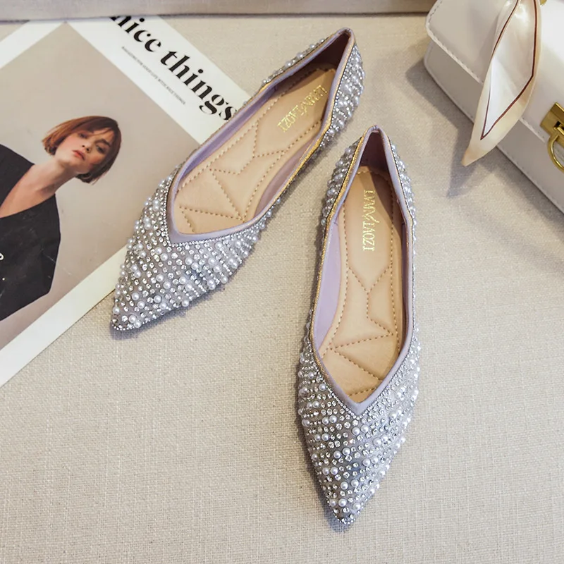 Woman Ballet Flats Shoes Rhinestone Loafers Flat Pointed Toe Shoes Female Casual Slip on Flats Footwear Boat Shoes 2026