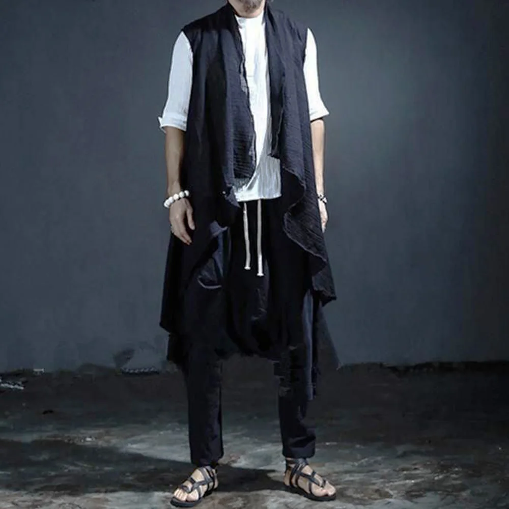 Men Nightclub Hip Hop Punk Rock Long Vest Japanese Irregular