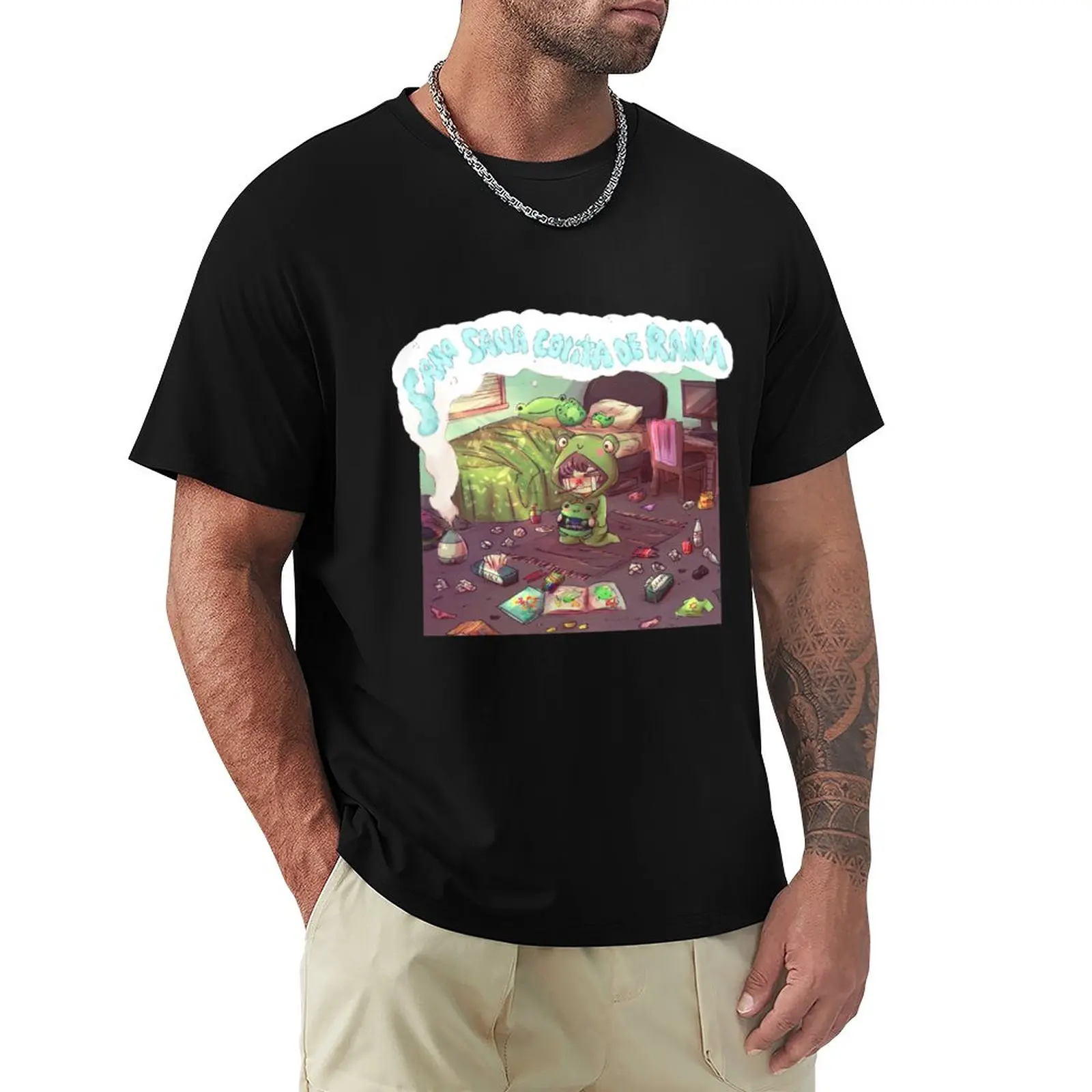 Sana Sana Sana Colita De Rana T-Shirt Blacks Oversize Abbigliamento Vintage Frutta Del Telaio Magliette Da Uomo