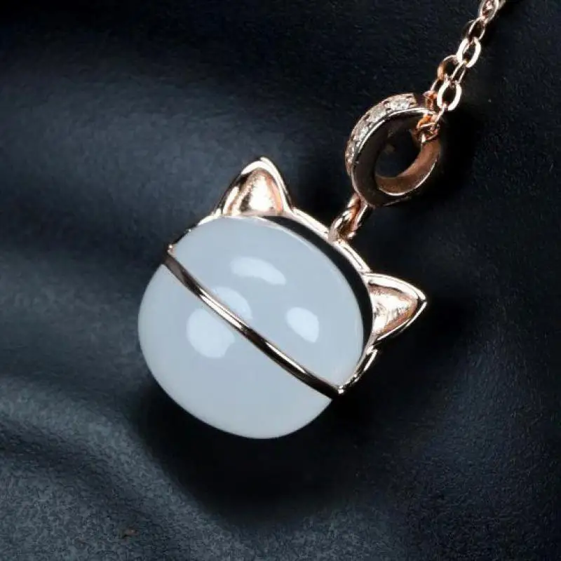 

Natural White Jade Cat Pendant 925 Sterling Silver Necklace Women Fine Jewelry Accessorie Hetian Jade Nephrite Lucky Amulet Gift